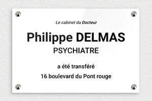 Plaque psychiatre - ppro-job-psychiatre-003-1 - 300 x 200 mm - blanc-noir - screws-caps - ppro-job-psychiatre-003-1