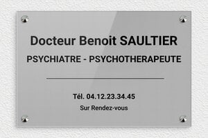 Plaque psychiatre - ppro-job-psychiatre-005-1 - 300 x 200 mm - gris-noir - screws-caps - ppro-job-psychiatre-005-1