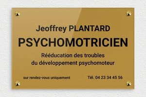 Plaque Psychomotricien - ppro-job-psychomotricien-001-1 - 300 x 200 mm - or-fonce-noir - screws-caps - ppro-job-psychomotricien-001-1