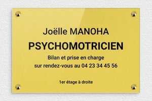 Plaque Psychomotricien - ppro-job-psychomotricien-002-1 - 300 x 200 mm - or-clair-noir - screws-caps - ppro-job-psychomotricien-002-1