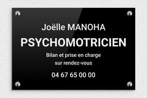 Plaque Psychomotricien - ppro-job-psychomotricien-003-1 - 300 x 200 mm - noir-blanc - screws-caps - ppro-job-psychomotricien-003-1