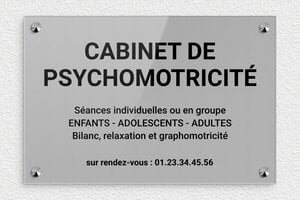 Plaque Psychomotricien - ppro-job-psychomotricien-005-1 - 300 x 200 mm - gris-noir - screws-caps - ppro-job-psychomotricien-005-1