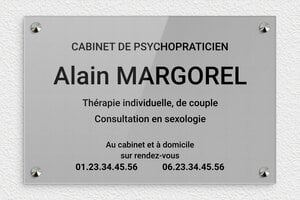 Plaque Psychopraticien - ppro-job-psychopraticien-001-1 - 300 x 200 mm - gris-noir - screws-caps - ppro-job-psychopraticien-001-1