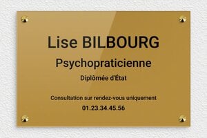 Plaque Psychopraticien - ppro-job-psychopraticien-002-1 - 300 x 200 mm - or-fonce-noir - screws-caps - ppro-job-psychopraticien-002-1