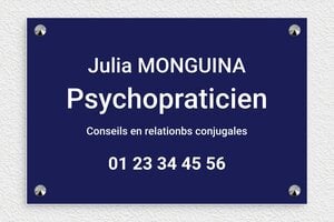 Plaque Psychopraticien - ppro-job-psychopraticien-004-1 - 300 x 200 mm - bleu-marine-blanc - screws-caps - ppro-job-psychopraticien-004-1