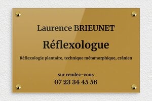 Plaque Réflexologue - ppro-job-reflexologue-001-1 - 300 x 200 mm - or-fonce-noir - screws-caps - ppro-job-reflexologue-001-1