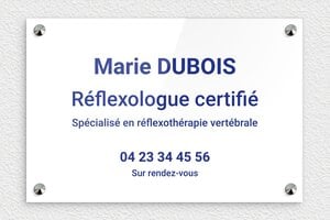 Plaque Professionnelle Réflexologue - ppro-job-reflexologue-002-1 - 300 x 200 mm - blanc-bleu - screws-caps - ppro-job-reflexologue-002-1