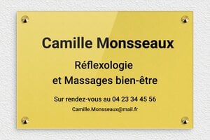 Plaque Professionnelle Réflexologue - ppro-job-reflexologue-003-1 - 300 x 200 mm - or-clair-noir - screws-caps - ppro-job-reflexologue-003-1