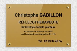 Plaque Professionnelle Réflexologue - ppro-job-reflexologue-006-1 - 300 x 200 mm - or-fonce-noir - screws-caps - ppro-job-reflexologue-006-1