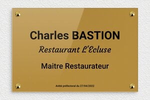 Plaque Professionnelle Maître Restaurateur - ppro-job-restaurateur-003-1 - 300 x 200 mm - or-fonce-noir - screws-caps - ppro-job-restaurateur-003-1