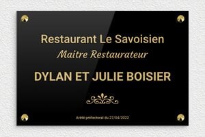 Signalétique restaurant - ppro-job-restaurateur-0034-1 - 300 x 200 mm - noir-or - screws-caps - ppro-job-restaurateur-0034-1