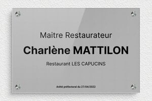 Plaque Professionnelle Maître Restaurateur - ppro-job-restaurateur-004-1 - 300 x 200 mm - gris-noir - screws-spacer - ppro-job-restaurateur-004-1