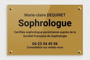 Plaque Sophrologue - ppro-job-sophrologue-001-1 - 300 x 200 mm - or-fonce-noir - screws-caps - ppro-job-sophrologue-001-1
