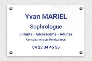 Plaque Sophrologue - ppro-job-sophrologue-002-1 - 300 x 200 mm - blanc-bleu - screws-caps - ppro-job-sophrologue-002-1