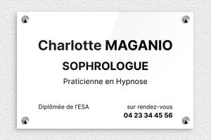 Plaque Sophrologue - ppro-job-sophrologue-003-1 - 300 x 200 mm - blanc-noir - screws-caps - ppro-job-sophrologue-003-1