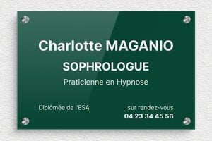Plaque Sophrologue - ppro-job-sophrologue-006-1 - 300 x 200 mm - vert-blanc - screws-spacer - ppro-job-sophrologue-006-1