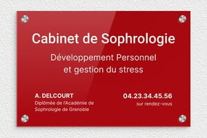 Plaque Sophrologue - ppro-job-sophrologue-007-1 - 300 x 200 mm - rouge-blanc - screws-caps - ppro-job-sophrologue-007-1