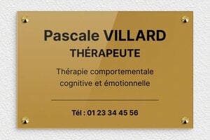 Plaque Thérapeute - ppro-job-therapeute-001-1 - 300 x 200 mm - or-fonce-noir - screws-caps - ppro-job-therapeute-001-1