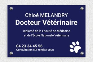 Plaque Vétérinaire - ppro-job-veterinaire-002-1 - 300 x 200 mm - bleu-marine-blanc - screws-caps - ppro-job-veterinaire-002-1