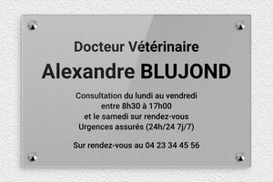 Plaque Professionnelle Plexiglass Grise - ppro-job-veterinaire-003-1 - 300 x 200 mm - gris-noir - screws-caps - ppro-job-veterinaire-003-1