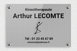 Plaque Thérapeute - ppro-kinesitherapeute-001-4 - 300 x 200 mm - gris-noir - screws-caps - ppro-kinesitherapeute-001-4
