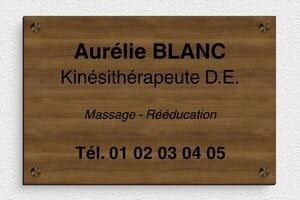 Plaque Professionnelle Bois - ppro-kinesitherapeute-001-525 - 300 x 200 mm - noyer - screws-spacer - ppro-kinesitherapeute-001-525