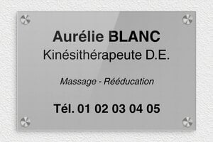 Plaque Professionnelle Plexiglass - ppro-kinesitherapeute-00111-5 - 300 x 200 mm - gris-noir - screws-caps - ppro-kinesitherapeute-00111-5