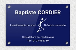 Plaque Thérapeute - ppro-kinesitherapeute-002-4 - 300 x 200 mm - bleu-blanc - screws-caps - ppro-kinesitherapeute-002-4