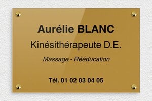 Plaque Professionnelle Plexiglass - ppro-kinesitherapeute-003-0 - 300 x 200 mm - or-fonce-noir - screws-caps - ppro-kinesitherapeute-003-0
