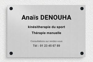 Plaque Thérapeute - ppro-kinesitherapeute-004-1 - 300 x 200 mm - anodise - screws-spacer - ppro-kinesitherapeute-004-1