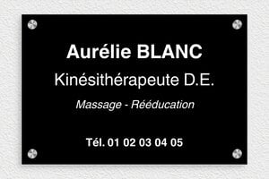 Plaque Kiné - ppro-kinesitherapeute-007-1 - 300 x 200 mm - noir-blanc - screws-caps - ppro-kinesitherapeute-007-1