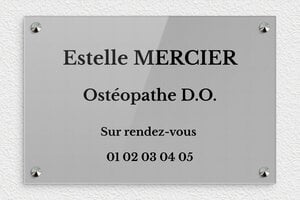 Plaque Professionnelle Plexiglass - ppro-kinesitherapeute-02015-0 - 300 x 200 mm - gris-noir - screws-caps - ppro-kinesitherapeute-02015-0