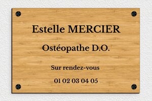 Plaque Professionnelle Bois - ppro-kinesitherapeute-0205-05 - 300 x 200 mm - bambou - screws-caps - ppro-kinesitherapeute-0205-05