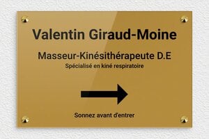 Plaque Kiné - ppro-masseur-kine-004-2 - 300 x 200 mm - or-fonce-noir - screws-caps - ppro-masseur-kine-004-2