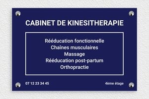 Plaque Kiné - ppro-masseurkine-004-1 - 300 x 200 mm - bleu-marine-blanc - screws-caps - ppro-masseurkine-004-1