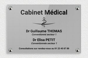 Plaque Professionnelle Plexiglass - ppro-medecin-002-0 - 300 x 200 mm - gris-noir - screws-caps - ppro-medecin-002-0