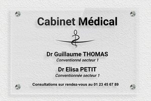 Plaque Professionnelle Plexiglass Transparent - ppro-medecin-002-05 - 300 x 200 mm - transparent - screws-spacer - ppro-medecin-002-05