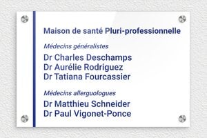 Plaque Médecin - ppro-medecin-004-2 - 300 x 200 mm - blanc-bleu - screws-caps - ppro-medecin-004-2