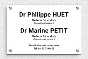 Plaque Professionnelle PVC - ppro-medecin-005-021 - 300 x 200 mm - blanc-noir - screws-spacer - ppro-medecin-005-021