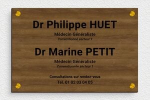 Plaque Professionnelle Bois - ppro-medecin-005-024 - 300 x 200 mm - noyer - screws-spacer - ppro-medecin-005-024
