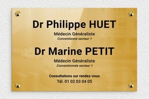 Plaque Professionnelle Laiton - ppro-medecin-005-025 - 300 x 200 mm - poli - screws-caps - ppro-medecin-005-025