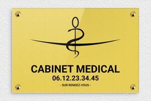 Plaque Médecin - ppro-medecin-005-1 - 300 x 200 mm - or-clair-noir - screws-caps - ppro-medecin-005-1