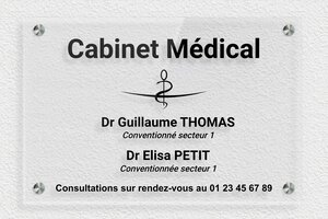 Plaque Professionnelle Plexiglass Transparent - ppro-medecin-alu-5116 - 300 x 200 mm - transparent - screws-spacer - ppro-medecin-alu-5116