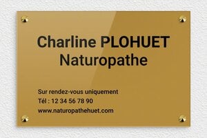 Plaque Professionnelle Plexiglass Or - ppro-naturopathe-001-1 - 300 x 200 mm - or-fonce-noir - screws-caps - ppro-naturopathe-001-1