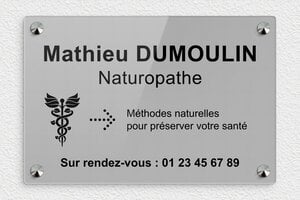 Plaque Professionnelle Naturopathe - ppro-naturopathe-001-5 - 300 x 200 mm - gris-noir - screws-caps - ppro-naturopathe-001-5