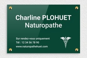 Plaque Professionnelle Naturopathe - ppro-naturopathe-003-1 - 300 x 200 mm - vert-blanc - screws-caps - ppro-naturopathe-003-1