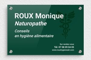 Plaque Professionnelle Plexiglass Verte - ppro-naturopathe-003-2 - 300 x 200 mm - custom - screws-spacer - ppro-naturopathe-003-2