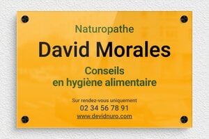 Plaque Professionnelle Personnalisée gravée ou imprimée - ppro-naturopathe-004-4 - 300 x 200 mm - miroir-or-noir - screws-spacer - ppro-naturopathe-004-4