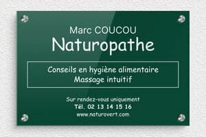 Plaque Professionnelle Plexiglass Verte - ppro-naturopathe-005-4 - 300 x 200 mm - vert-blanc - screws-spacer - ppro-naturopathe-005-4