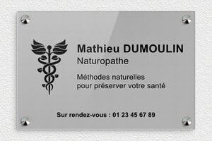 Plaque Professionnelle Plexiglass Grise - ppro-naturopathe-007-1 - 300 x 200 mm - gris-noir - screws-caps - ppro-naturopathe-007-1